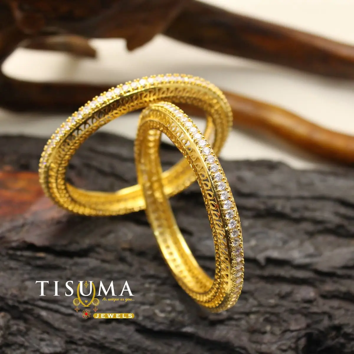Micro Gold Rope White AD Bangles